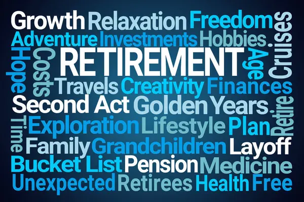 Retirement Word Cloud Blue Background Stock Picture