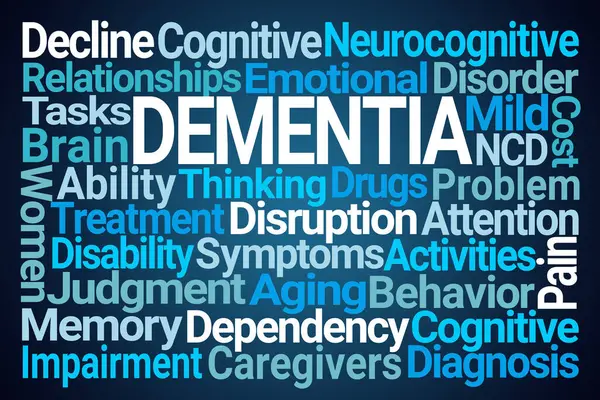 Dementia Word Cloud Blue Background Stock Photo