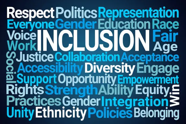 Inclusion Word Cloud Blue Background Stock Photo