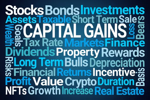 Capital Gains Word Cloud Blue Background Stockbild