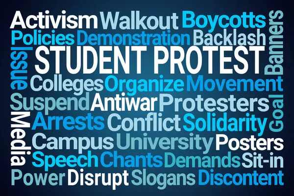 Student Protest Word Cloud Blue Background Stock Photo