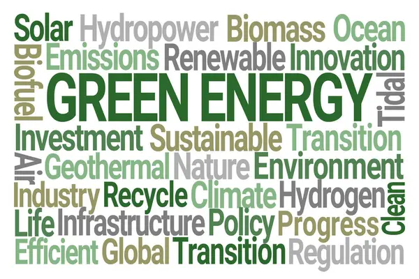 Groene Energie Word Cloud Witte Achtergrond — Stockfoto