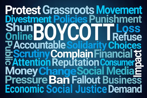 Boycottez Word Cloud Sur Fond Bleu Photo De Stock