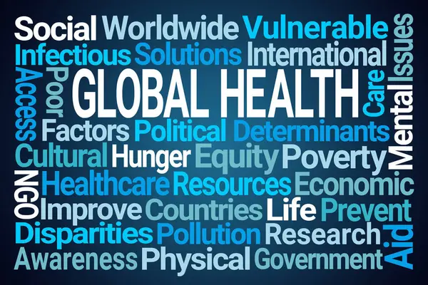 蓝色背景下的全球健康世界云 图库图片
