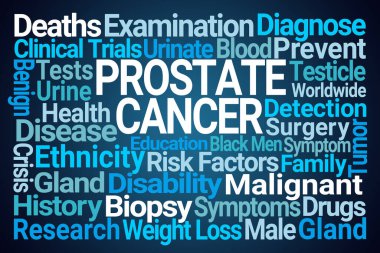 Prostat kanseri Word bulut mavi zemin üzerine