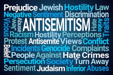Antisemitism Word Cloud on Blue Background clipart