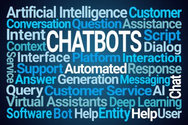 Chatbots Mavi Arkaplanda Kelime Bulutu
