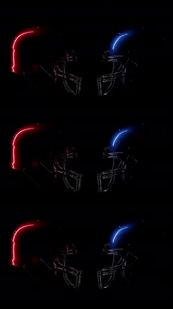 具有照明效果的垂直红色与蓝色金属足球头盔的循环背景 — 图库视频影像