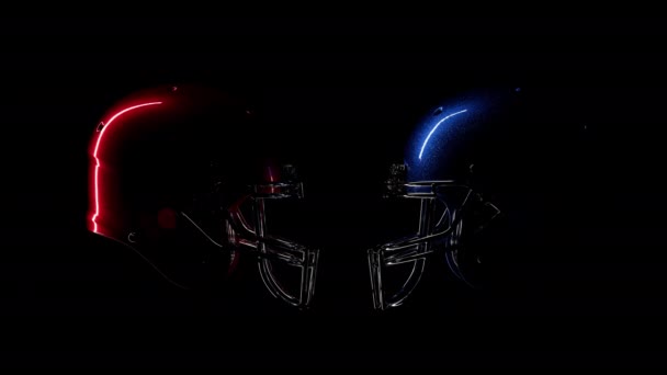 具有照明效果的红熊蓝金属足球头盔环行背景 — 图库视频影像