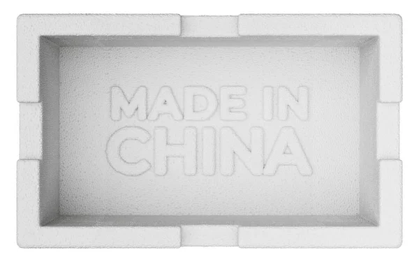 Styrofoam Putih Terisolasi Dibuat Made China Sign Box Clipping Path — Stok Foto