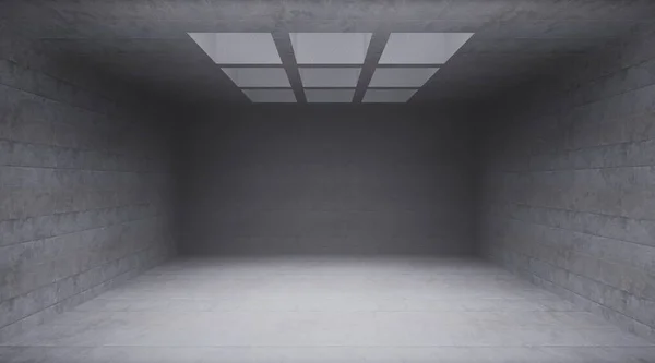 空の灰色のスタンプコンクリートの部屋の3Dイラスト空のライト ストック写真