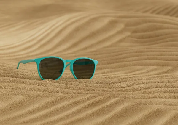 Teal Rendered Sunglasses Sandy Beach Ground — Stock Photo, Image
