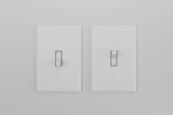 Modern Háztartási Kiolvasztott Fénykapcsolók Kikapcsolt Pozíciókban Fehér Falon Stock Kép