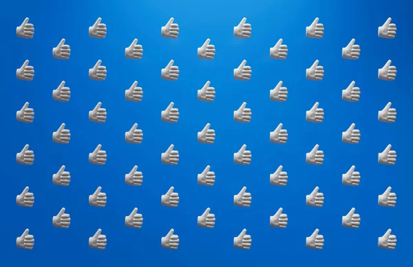 Illusztrált Thumbs Kéz Emoji Csempézett Kék Háttér Stock Kép