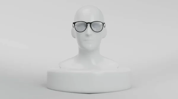 Męska Głowa Manekina Czarnych Okrągłych Okularach Renderować Minimalną Ilustrację — Zdjęcie stockowe
