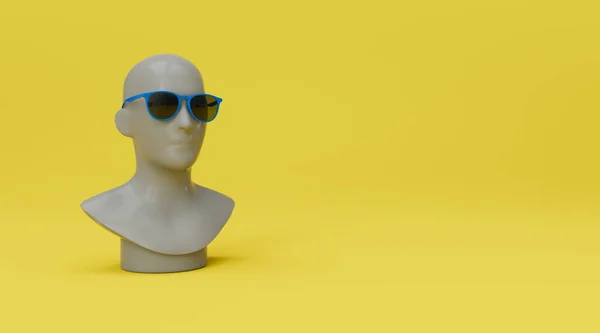 Male Mannequin Head Gray Blue Sunglasses Render Illustration — Stock Photo, Image