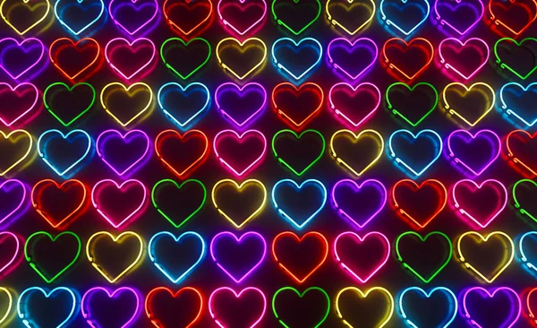 Illustrazione Multicolore Del Segno Neon Incandescente Sulla Parete Riflettente Nera — Foto Stock