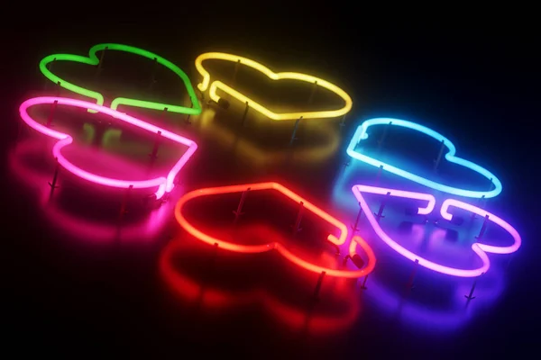 Illustrazione Multicolore Del Segno Neon Incandescente Sulla Parete Riflettente Nera — Foto Stock