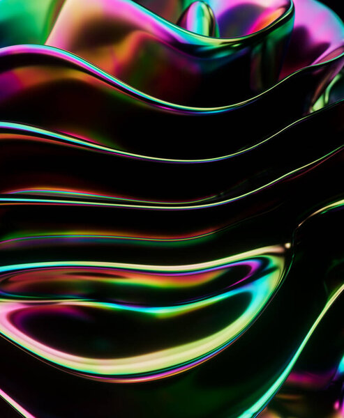 Modern Abstract 3D rendered curved ripple background design with metal material.