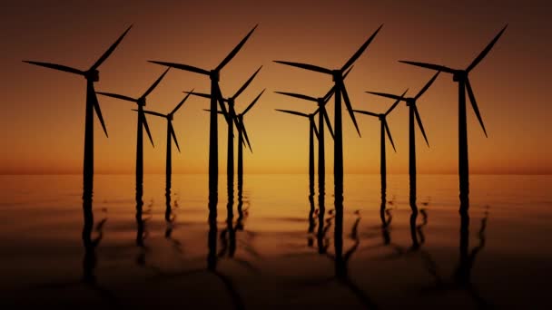 Moderne Windkraftanlage Ocean Animationsschleife Bei Sonnenuntergang — Stockvideo