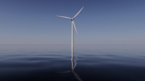 海洋三维动画回路中的现代风力涡轮机 — 图库视频影像