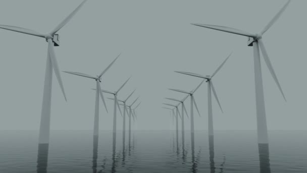 Modern Wind Turbine Farm Ocean Animation Loop — Stok Video