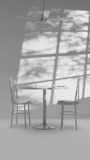 Stark White Empty Cafe Met Stoelen Tafels Plafond Ventilator Looping — Stockvideo