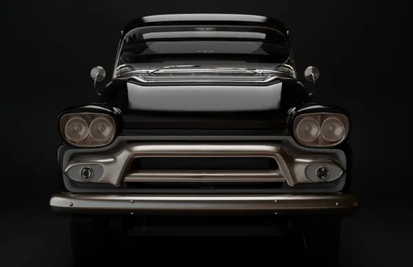 Illusztrált Klasszikus Amerikai Pickup Teherautó Fekete Háttér Stock Kép