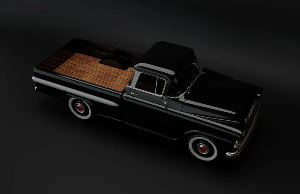 Bebilderter Klassischer Amerikanischer Pickup Truck Vor Schwarzem Hintergrund Stockfoto
