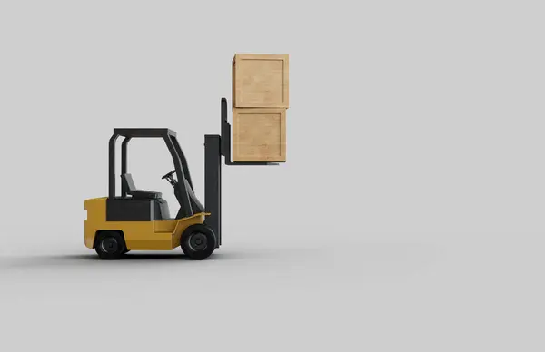 Terisolasi Forklift Dengan Kayu Kotak White Background Dibuat Stok Gambar Bebas Royalti