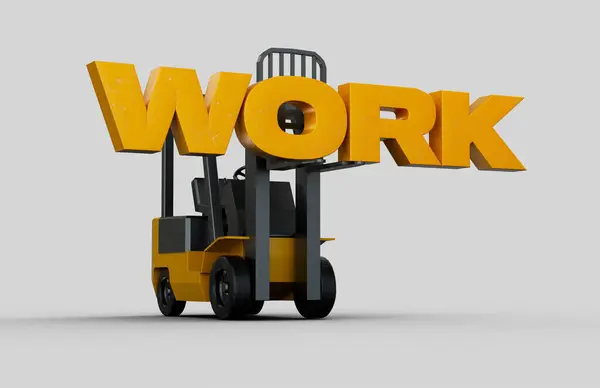 Conceptual Rendered Forklift Holding Sign Reads Work Royalty Free Stock Photos