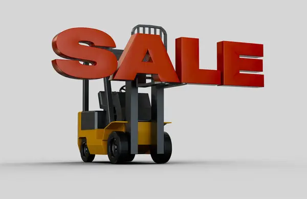 Conceptual Rendered Forklift Holding Sign Reads Sale Stock Picture