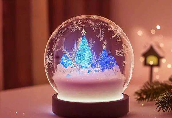 Bola Kaca Natal Dengan Pemandangan Bersalju Dalamnya Hadiah Natal Dekoratif — Stok Foto