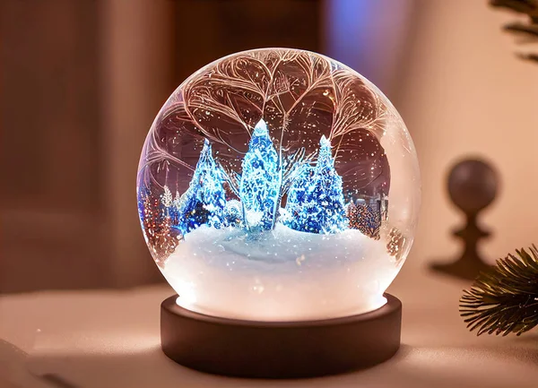 Bola Kaca Natal Dengan Pemandangan Bersalju Dalamnya Hadiah Natal Dekoratif — Stok Foto