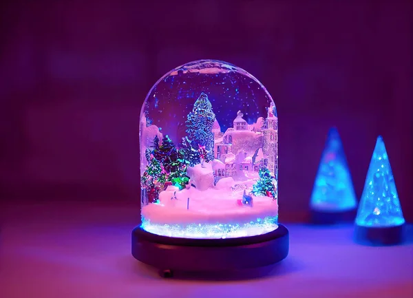 Szklana Kula Śnieżnym Krajobrazem Wewnątrz Dekoracyjny Prezent Świąteczny — Zdjęcie stockowe