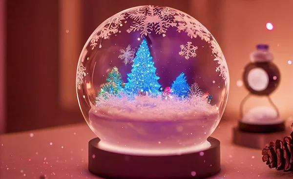 Szklana Kula Śnieżnym Krajobrazem Wewnątrz Dekoracyjny Prezent Świąteczny — Zdjęcie stockowe