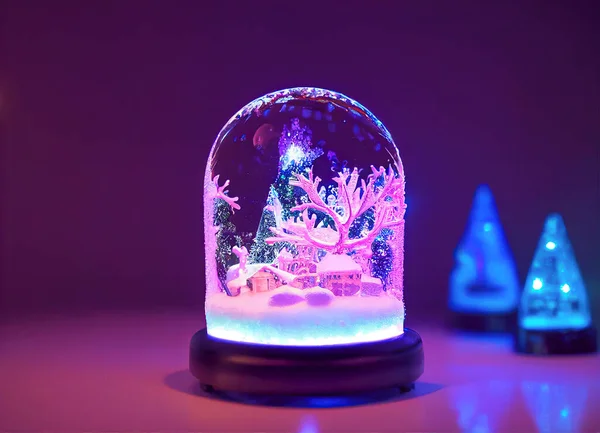 Julen Glas Sfär Med Snöiga Landskap Inuti Dekorativ Julklapp — Stockfoto