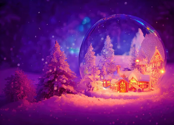 Різдвяний Пейзаж Декоративне Зображення Маленьким Будинком Сніжному Лісі Зображення Реклами — стокове фото