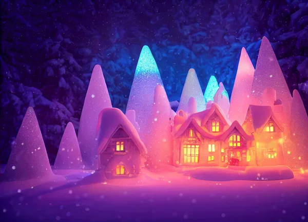 Paysage Histoire Noël Image Décorative Avec Une Petite Maison Dans — Photo
