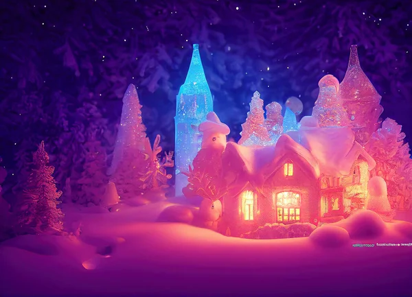 Paisagem História Natal Imagem Decorativa Com Uma Pequena Casa Uma — Fotografia de Stock