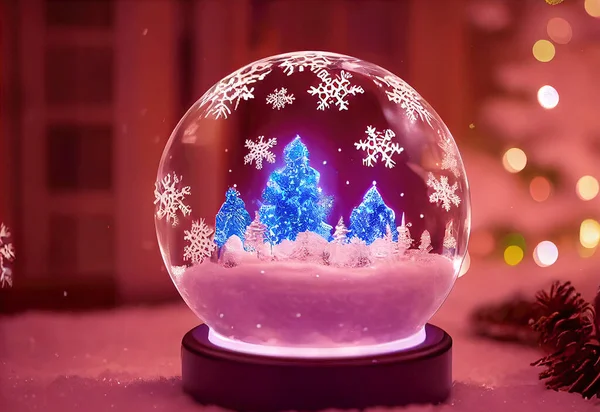 Esfera Vidro Natal Com Paisagem Nevada Dentro Presente Natal Decorativo — Fotografia de Stock
