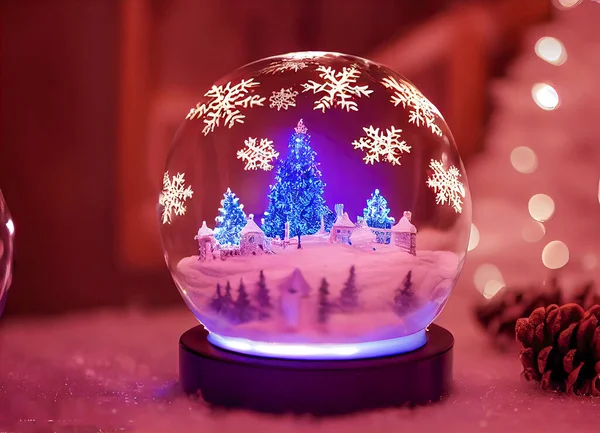 Sphère Verre Noël Avec Paysage Enneigé Intérieur Cadeau Noël Décoratif — Photo