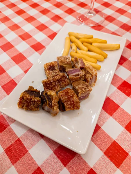 Pork Tasty Grilled Gourmet Typical Spanish Dish Called Torreznos Consisting — Stock Photo, Image