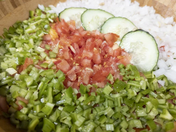 Pipirrana Typical Malaga Salad Malaga Spain Salad Whose Basic Ingredients — Stock Photo, Image