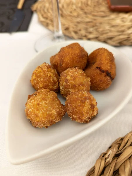 Typical Spanish Dish Called Croquettes Contain Ham Cooked Pork Cod — Stock Photo, Image
