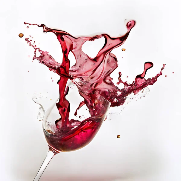 メルロワイングラスにこぼれたワイン 白を基調としたスプラッシュワイン ソムリエやワインテイスティングの背景 — ストック写真