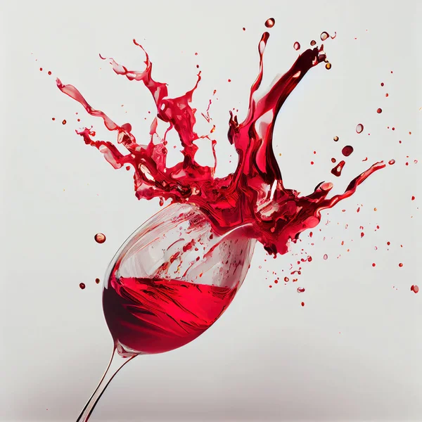 Merlot Sklenice Vína Rozlitým Vínem Stříkající Víno Bílém Pozadí Zázemí — Stock fotografie