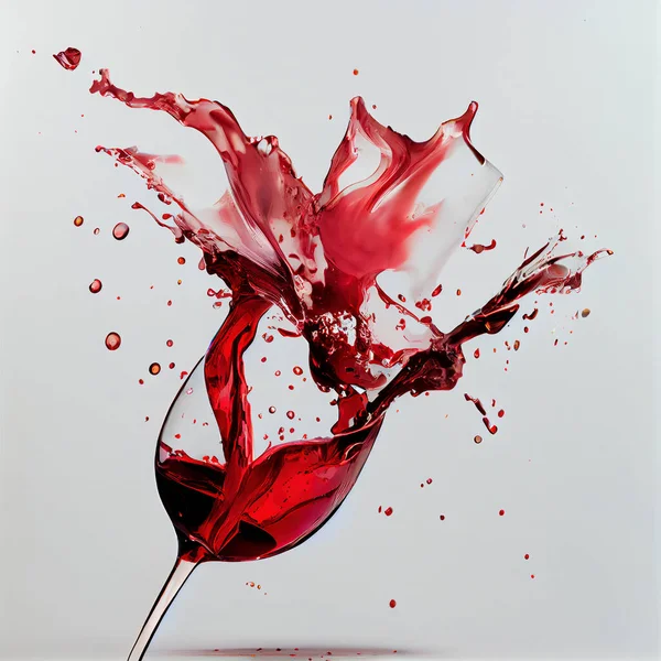 メルロワイングラスにこぼれたワイン 白を基調としたスプラッシュワイン ソムリエやワインテイスティングの背景 — ストック写真
