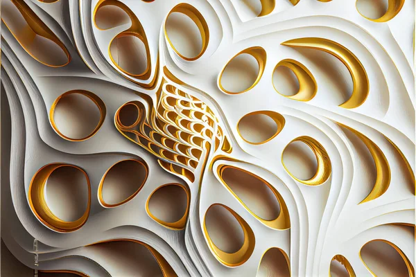 Oro Dibujos Paramétricos Abstractos Geometrías Oro Con Formas Blancas Elegancia — Foto de Stock