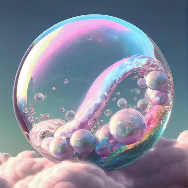 Liquid Fantasy Soap Bubbles Large Foam Ball Bright Colors Party — Stock Photo, Image